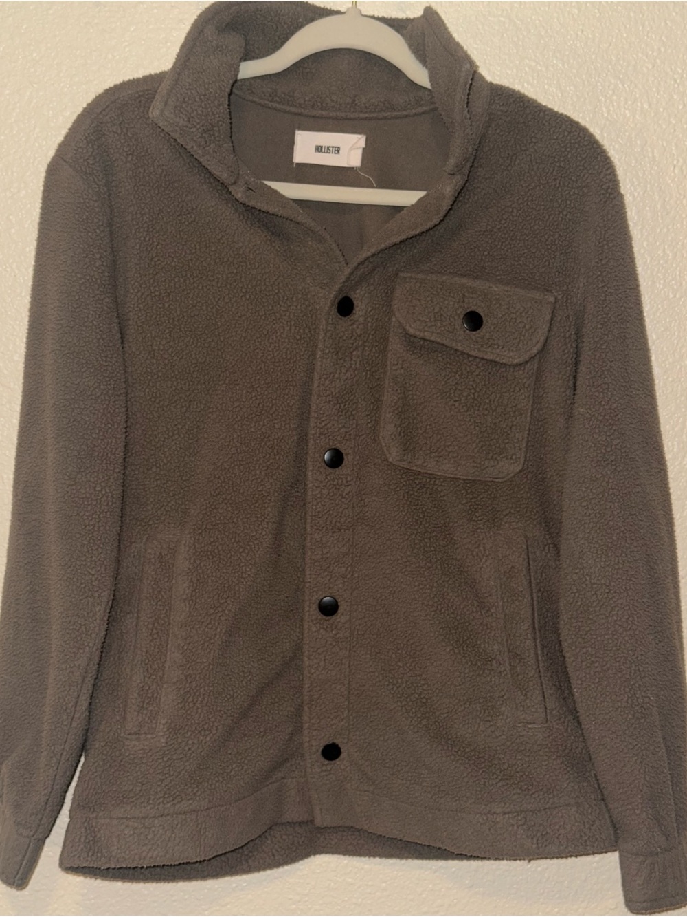 Hollister Cozy Fuzzy Shacket Shirt Jacket Mens XS Light Brown Snap Long Sleeve